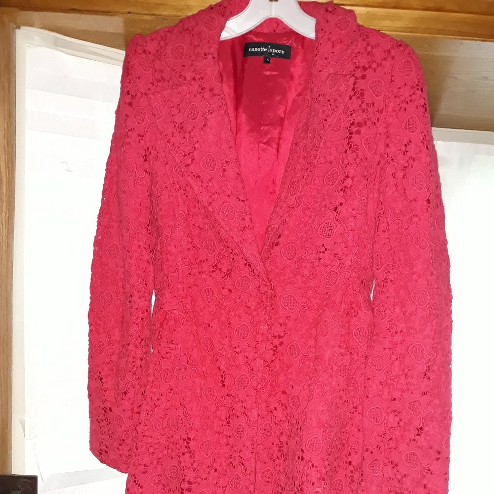 Red lace crochet jacket